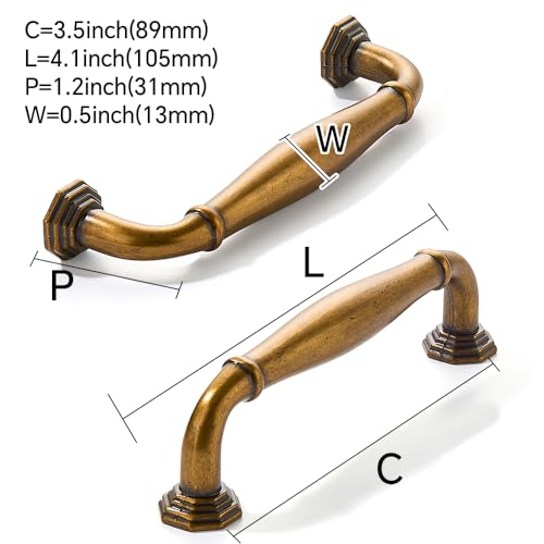 CABDM 10 Pack 312 Inch Hole Center Antique Brass Heavy Duty Solid Cabinet pulls Ideal for Dressers Bathroom cabinets and Kitchens cabinets - Image 3