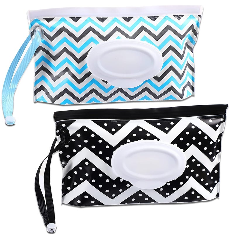 FEBSNOW 2 Pack Baby Wipes Container, Reusable Portable Wet Wipe Pouch, Wipe Dispenser Container, Baby Travel Wet Wipe Holder - Image 1