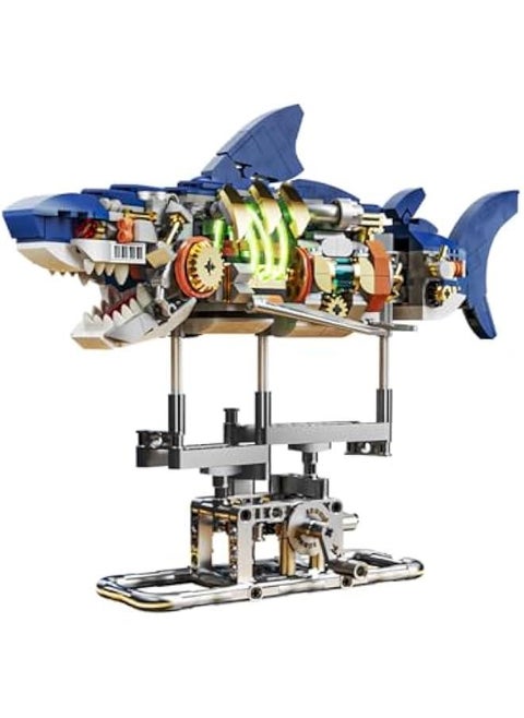 Half-Body Mecha Shark Building Blocks Set, 687 Pieces Kit with Base, Display and Collect Building Toy Gifts for Kids and Adults