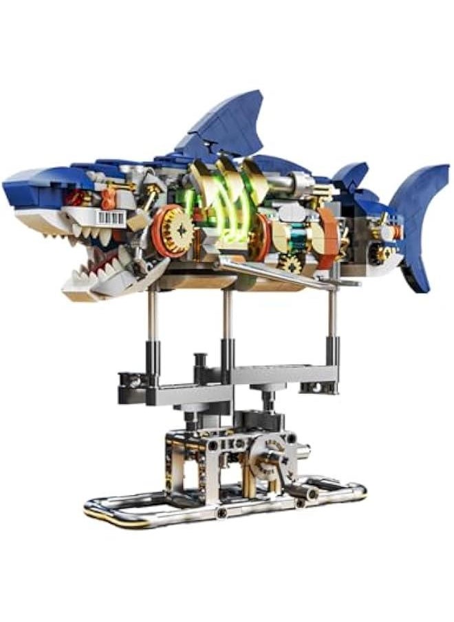 Half-Body Mecha Shark Building Blocks Set, 687 Pieces Kit with Base, Display and Collect Building Toy Gifts for Kids and Adults  - Image 1