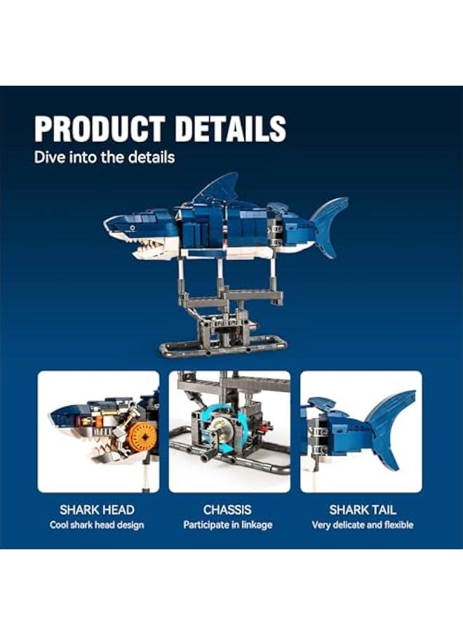 Half-Body Mecha Shark Building Blocks Set, 687 Pieces Kit with Base, Display and Collect Building Toy Gifts for Kids and Adults  - Image 2