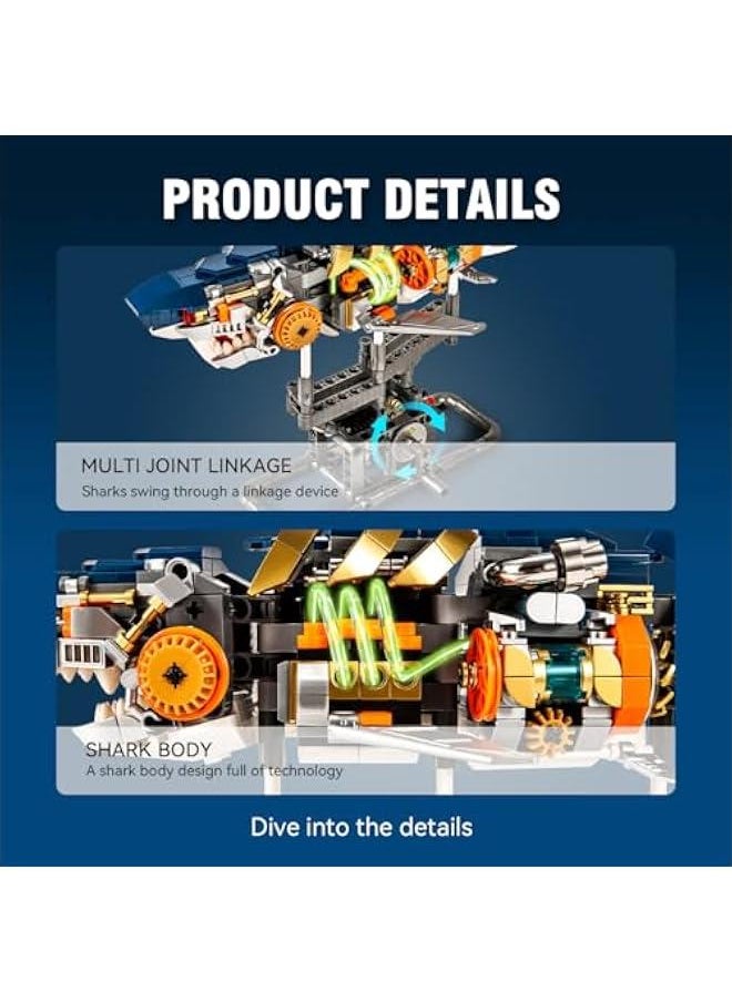Half-Body Mecha Shark Building Blocks Set, 687 Pieces Kit with Base, Display and Collect Building Toy Gifts for Kids and Adults  - Image 4
