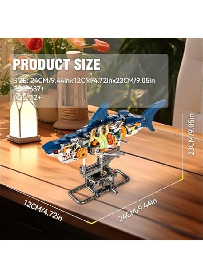 Half-Body Mecha Shark Building Blocks Set, 687 Pieces Kit with Base, Display and Collect Building Toy Gifts for Kids and Adults  - Image 5