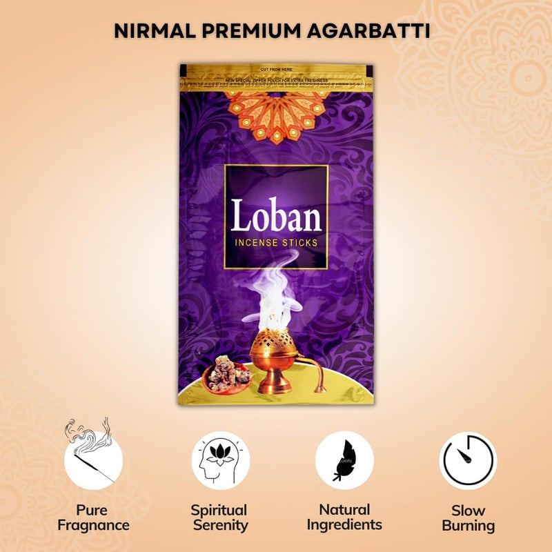 Nirmal Premium Loban Agarbatti Zipper for Puja and Meditation | Exclusive Pack of 4 Zipper Pouch | Fragnance - Loban | 110 GMS ×4 = 440 GMS | Pack of 4 - Image 2