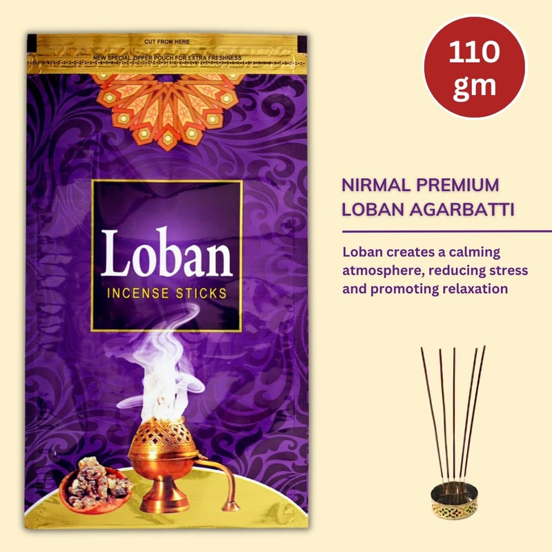 Nirmal Premium Loban Agarbatti Zipper for Puja and Meditation | Exclusive Pack of 4 Zipper Pouch | Fragnance - Loban | 110 GMS ×4 = 440 GMS | Pack of 4 - Image 3