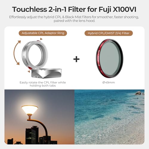 Freewell The Real Lens Hood Hybrid CPLMist Filter Flipable Touchless Filter Operation for Fuji X100VI X100V X100 Series Silver - Image 3