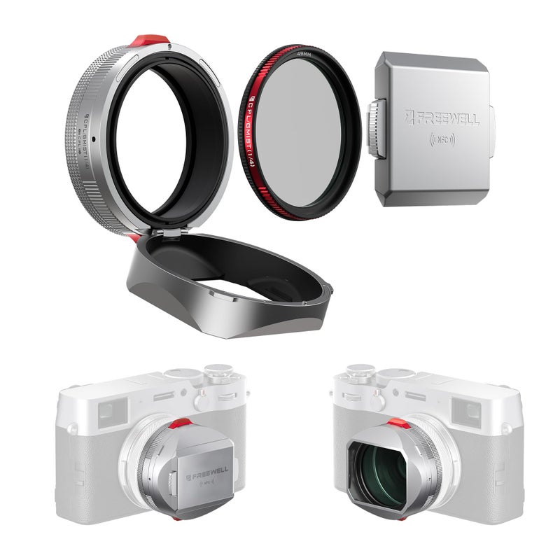 Freewell The Real Lens Hood Hybrid CPLMist Filter Flipable Touchless Filter Operation for Fuji X100VI X100V X100 Series Silver - Image 2