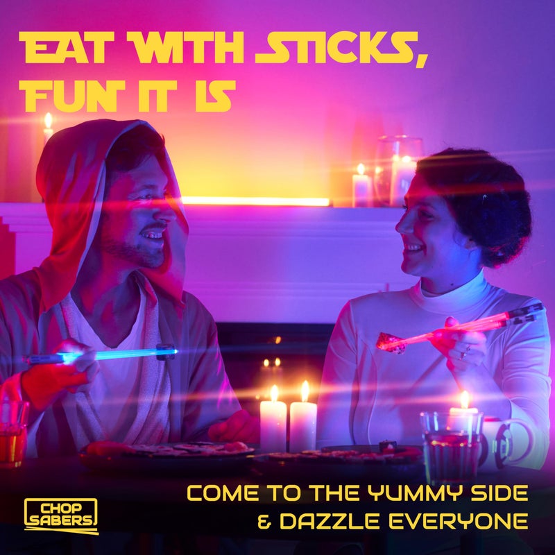 ChopSabers Lightsaber Chopsticks Star War Chopstick Light Up Lightsaber Chopsticks for Adults Saber Sticks Cool Chopstick Light Up Chop Sticks Light Saber Reusable Lightup Sabers Star War Gifts 2 Pairs Blue/Red - Image 2
