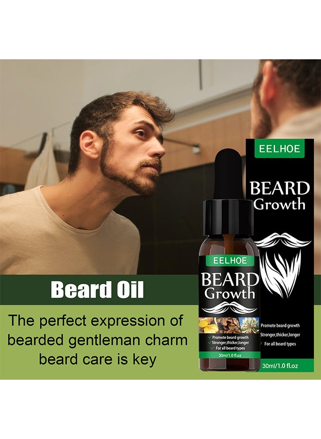 EELHOE - Beard Growth Oil, Essential Oil Anti Hair Loss Product Natural Mustache Regrowth Oil For Men Nourishing Beard Care Roller 30ml - Image 1