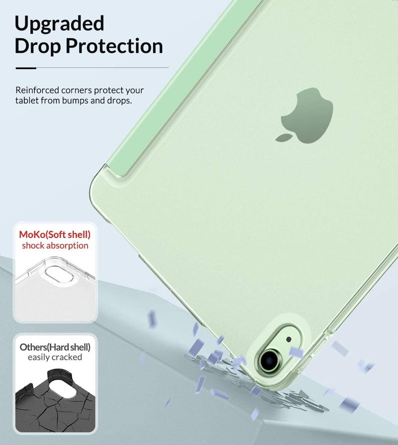 MOCA Case Fit iPad Air 5th/4th Generation 10.9 Inch Case 2022/2020, Slim Trifold Stand Cover with Soft Frosted Back, Auto Wake/Sleep, Support Touch ID and iPad 2nd Pencil Charging,Green - Image 3