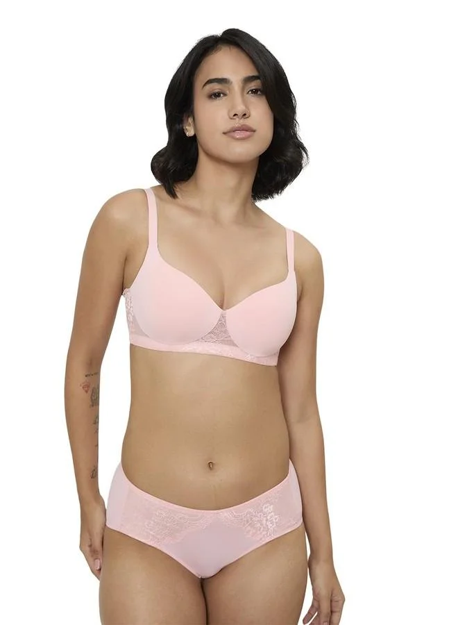 ترايامف Triumph Breathable Bra for Women | Padded Non Wired Seamless T-Shirt | Lightweight Cooling Fabric | Side Support | Mesh Lace Back | Stylish Lace Detailing | Wireless Daily | Pack of 1