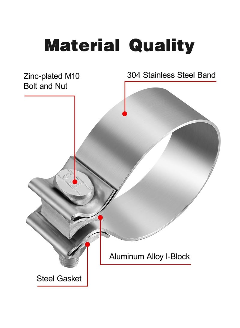 Generic Two-piece narrow band exhaust clamp, 304 stainless steel muffler clamp, pipe, catalytic converter end fitting (2.5 in.)  - Image 2
