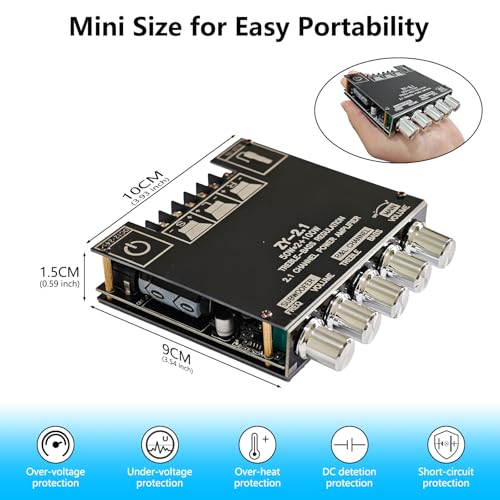 Bluetooth 5.1 Audio Stereo Amplifier Board,200W HiFi 2.1 Channel Mini Subwoofer Power Amp Module with Treble & Bass Control,DC 12-24 V, Audio Amp Board for Home DIY Wireless Speaker - Image 4