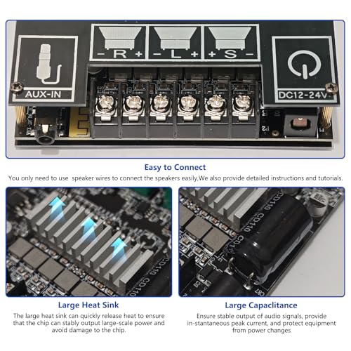 Bluetooth 5.1 Audio Stereo Amplifier Board,200W HiFi 2.1 Channel Mini Subwoofer Power Amp Module with Treble & Bass Control,DC 12-24 V, Audio Amp Board for Home DIY Wireless Speaker - Image 3