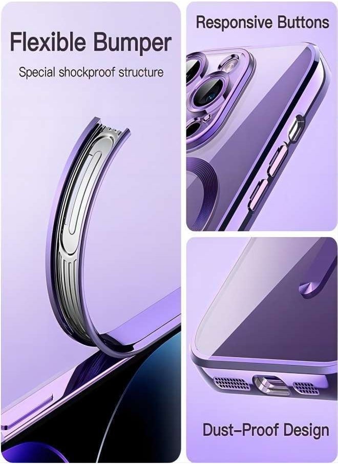ESCASE - MagSafe Case Magnetic Clear Soft TPU Plating Case Wireless Charging Compatible Shockproof Camera Lens Protection For Apple iPhone 12 Pro Max Purple - Image 1