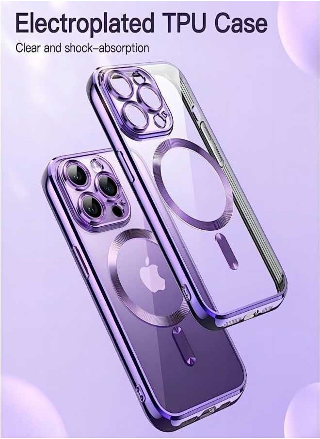 ESCASE - MagSafe Case Magnetic Clear Soft TPU Plating Case Wireless Charging Compatible Shockproof Camera Lens Protection For Apple iPhone 12 Pro Max Purple - Image 1