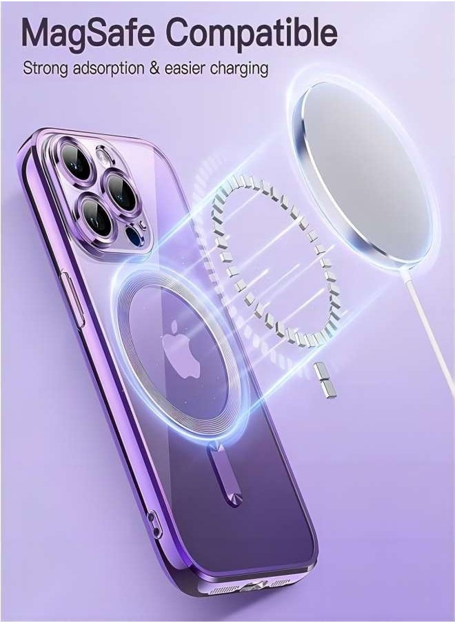 ESCASE - MagSafe Case Magnetic Clear Soft TPU Plating Case Wireless Charging Compatible Shockproof Camera Lens Protection For Apple iPhone 12 Pro Max Purple - Image 1