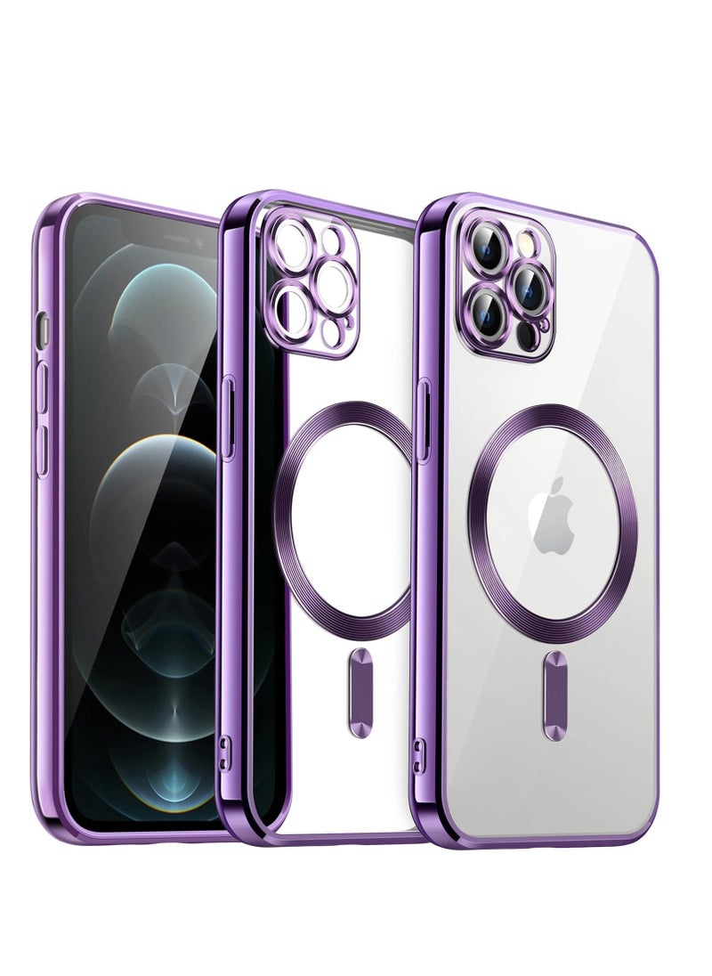 ESCASE - MagSafe Case Magnetic Clear Soft TPU Plating Case Wireless Charging Compatible Shockproof Camera Lens Protection For Apple iPhone 12 Pro Max Purple - Image 1