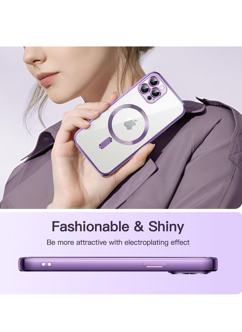 ESCASE - MagSafe Case Magnetic Clear Soft TPU Plating Case Wireless Charging Compatible Shockproof Camera Lens Protection For Apple iPhone 12 Pro Max Purple - Image 1