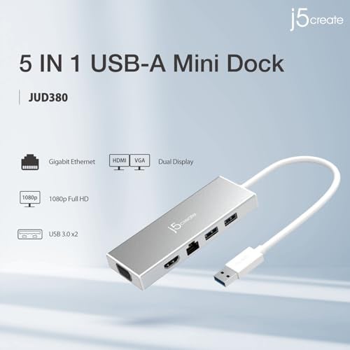 j5create USB 3.0 Hub with HDMI, VGA, RJ45 Gigabit Ethernet, 2 USB 3.1 Type-A Ports - High Speed Data Transfer Adapter for Mac, Windows, Desktop PC - Supports Up to 2K Resolution (JUD380) - Image 3