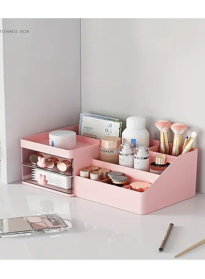 أوريتي منظم المكياج مع درجين منظم كونترتوب كبير السعة حمام غرور غرفة نوم مكتب منظم مستحضرات التجميل فرش العناية بالبشرة ظلال العيون مستحضر أحمر الشفاه طلاء الأظافر - Image 1
