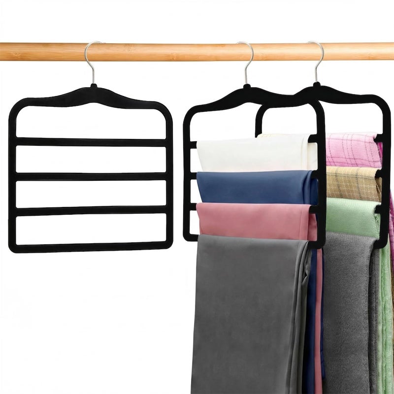 CLODSPAC 2Pack Velvet Pants Hangers Space Saving MultiLayer NonSlip Closet Organizers for Jeans Trousers Scarves Ideal Dorm Room Storage Solution for Small Spaces - Image 2