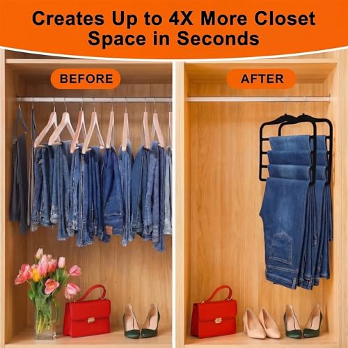 CLODSPAC 2Pack Velvet Pants Hangers Space Saving MultiLayer NonSlip Closet Organizers for Jeans Trousers Scarves Ideal Dorm Room Storage Solution for Small Spaces - Image 3