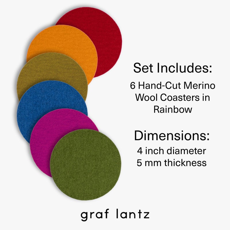 Graf Lantz - Bierfilzl Felt Coasters - Round - 100% Merino Wool - Moisture Wicking - Heat Resistant - Sustainable - Home Decor - Bar Decor - Housewarming Gift - 6 Coaster Set - 4"" Circles - Rainbow - Image 4