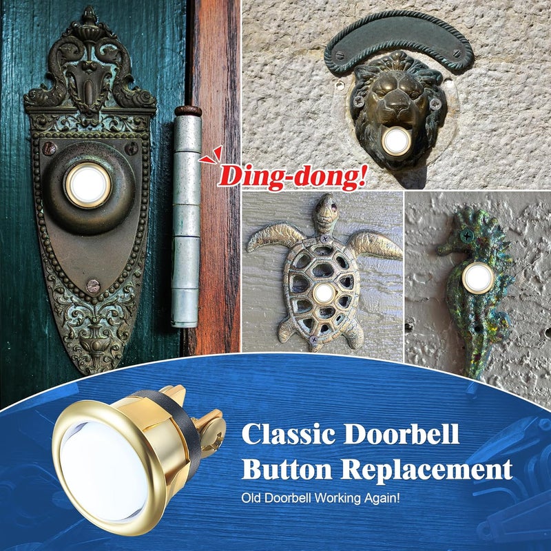 Dreyoo 2 Pack Doorbell Button Replacement, LED Lighted Doorbell Button Wired Door Bell Ringer Button Replacement Round Door Bell Push Button Only, White Light (Golden Rim) - Image 2