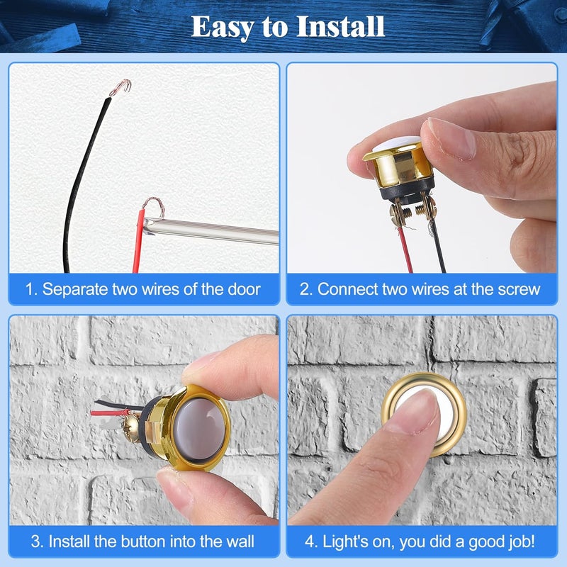 Dreyoo 2 Pack Doorbell Button Replacement, LED Lighted Doorbell Button Wired Door Bell Ringer Button Replacement Round Door Bell Push Button Only, White Light (Golden Rim) - Image 5