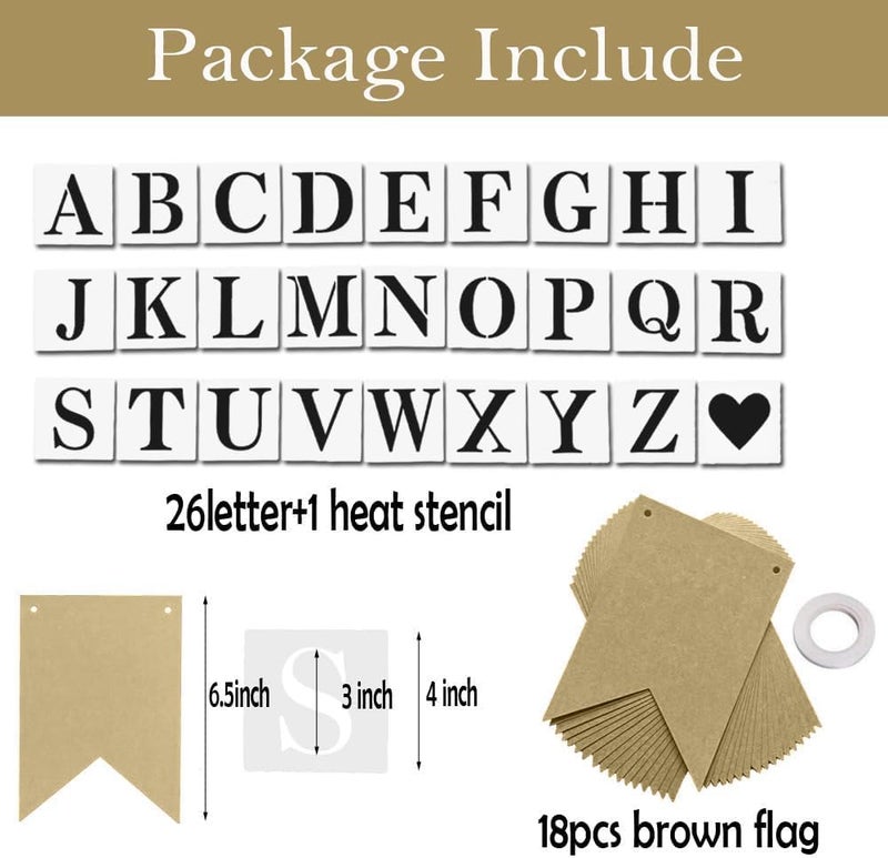 YUNSHANGMO DIY Brown Banner Set, Personalized Banner Party Decorations Supplies Custom Signs, Handwriting Banners Include 26 Letters Stencil - Image 2