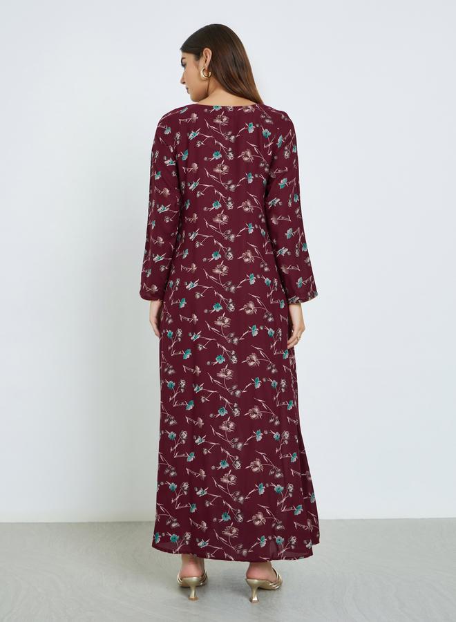 Maxim Creation Floral Print Jalabiya with Multicolor Threadwork - Image 4