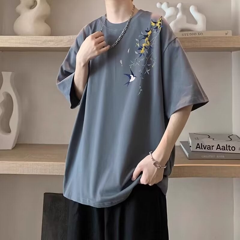 Arrival High Quality Light Luxury Printed Pure Cotton Short-Sleeved T-Shirt Men'S Casual All-Match Summer Instagram Popular Brand Half-Sleeved - Image 1