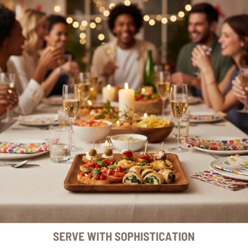 SAAGA Acacia Solid Wood Kitchen Serving Tray - 11 x 11 Inches - Square Serve Platte Use for Salads, Noodles, Snacks, Drinks - Brown - Image 5
