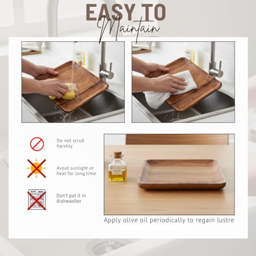 SAAGA Acacia Solid Wood Kitchen Serving Tray - 11 x 11 Inches - Square Serve Platte Use for Salads, Noodles, Snacks, Drinks - Brown - Image 3