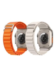 2Pack for Apple Watch Alpine Loop Band 49mm/45mm/44mm Nylon Woven Sport Strap Compatible with iWatch Series 8/Ultra/7/SE/6/5/4/3/2/6 White/Orange