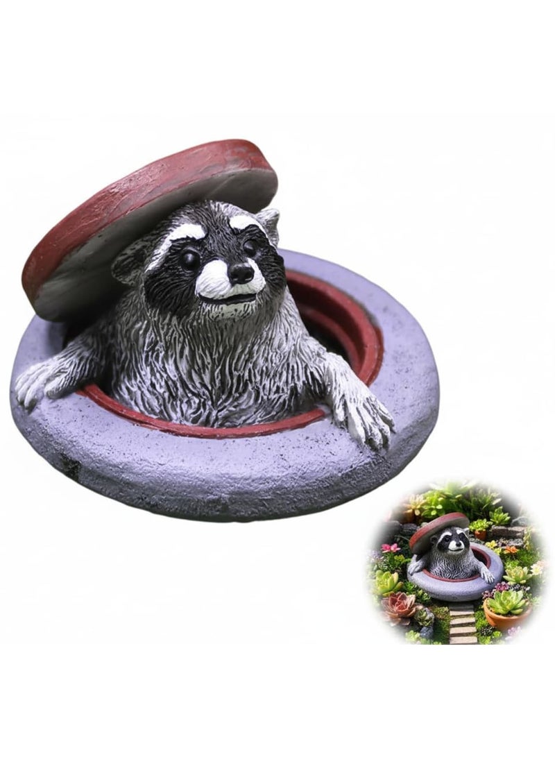 SYOSI Raccoon Garden Statue, Resin Animal Ornament, Miniature Simulation Sculpture, Lifelike Yard Patio Decor for Fairy Garden, Flower Pot, Micro Landscape Accessories, Outdoor Decoration Figurine (Purple) - Image 1