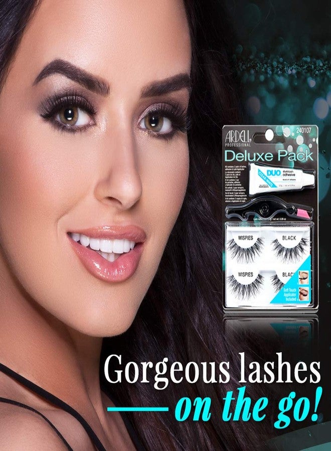 Ardell False Eyelashes Deluxe Pack Kit Wispies - Black, Includes Lash Adhesive and Applicator, Natural-Looking Volume Lashes, 4 Pack - Image 2