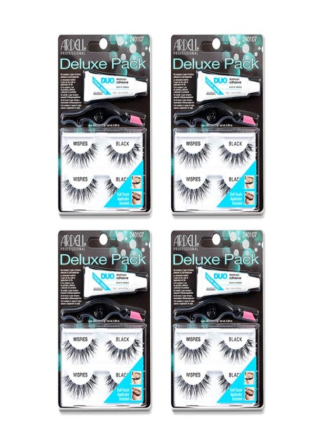 Ardell False Eyelashes Deluxe Pack Kit Wispies - Black, Includes Lash Adhesive and Applicator, Natural-Looking Volume Lashes, 4 Pack - Image 1