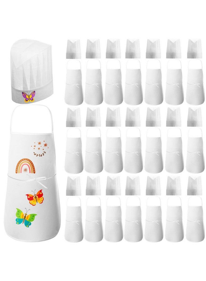 JaGely 60 Pcs Kids Apron & Chef Hat Set With 30 Children Aprons 30 White Chef Hats Kids Chef Costume Non Woven Fabric Girls Boys Child Apron For Baking Cooking Painting Crafting - Image 1