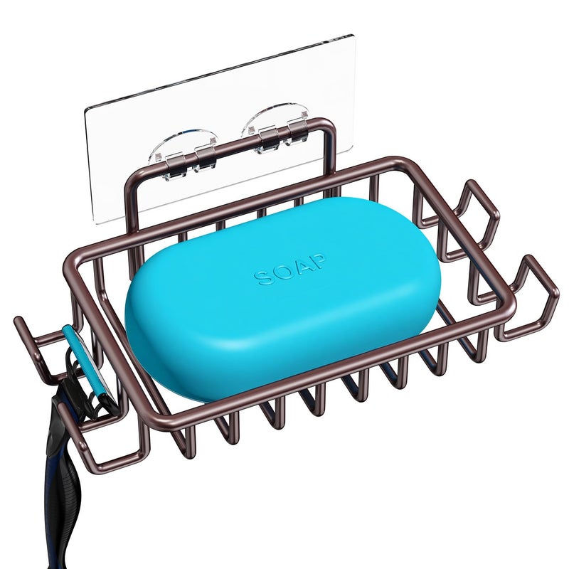 Nieifi Soap Dish Holder with 4 Hooks Stainless Steel Bronze Adhesive for Shower Bathroom
