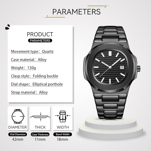 BARAMON Wrist Watches for Men, Nautilus Stainless Steel Quartz Movement Date Luxury Style Men's Luminous Hands Casual Business Watches - Image 2