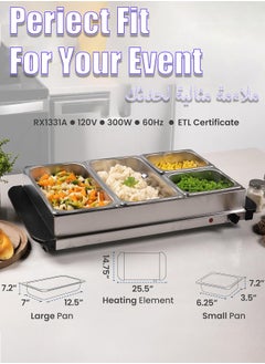 HEROCKX Electric Food Warmers ,4 Section Buffet Warmer Adjustable Heat,Easy Clean Stainless Steel, Portable & Great for Parties Holiday & Events  - Image 2