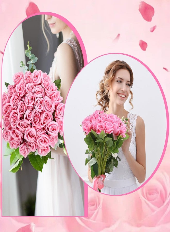 Hoemwarm 36 Pcs Silk Rose Bouquet Bridal Artificial Flowers,Fake Rose Long Stem Realistic Artificial Flowers Bulk for Wedding Bouquet Ball Arrangement Centerpiece Party Decor(Pink) - Image 4