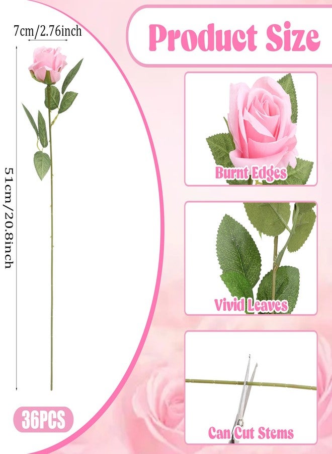 Hoemwarm 36 Pcs Silk Rose Bouquet Bridal Artificial Flowers,Fake Rose Long Stem Realistic Artificial Flowers Bulk for Wedding Bouquet Ball Arrangement Centerpiece Party Decor(Pink) - Image 2