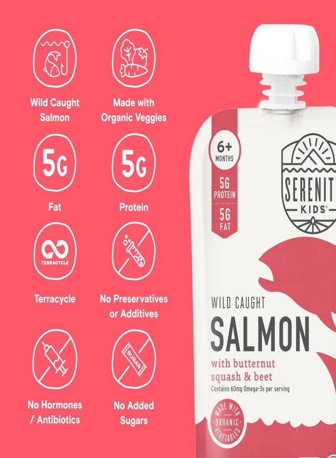 SERENITY KIDS سرينتي كيدز طعام أطفال 6+ أشهر أكياس هريس مصنوعة من لحوم مصدرها أخلاقي وخضروات عضوية | كيس 3.5 أونصة خالي من BPA | سمك السلمون البري، القرع العسلي، الشمندر | 1 قطعة - Image 5