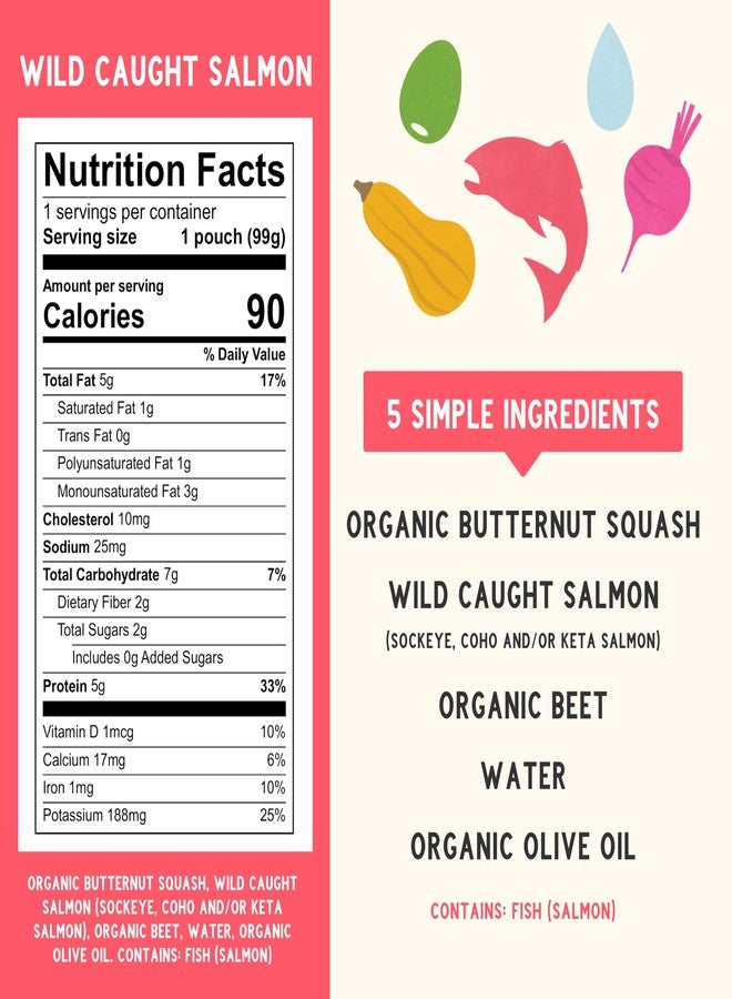 SERENITY KIDS سرينتي كيدز طعام أطفال 6+ أشهر أكياس هريس مصنوعة من لحوم مصدرها أخلاقي وخضروات عضوية | كيس 3.5 أونصة خالي من BPA | سمك السلمون البري، القرع العسلي، الشمندر | 1 قطعة - Image 2