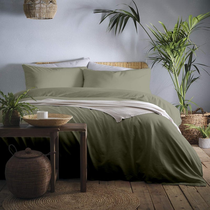 آبلتري أبل تري - مجموعة أغطية لحاف أخضر داكن - حجم سرير كينغ (230 × 220 سم) - غطاء لحاف أخضر كاكي - مجموعة أغطية سرير ناعمة وفاخرة من القطن 100% - غطاء لحاف أخضر غابي - نمط سرير فندقي - Image 1