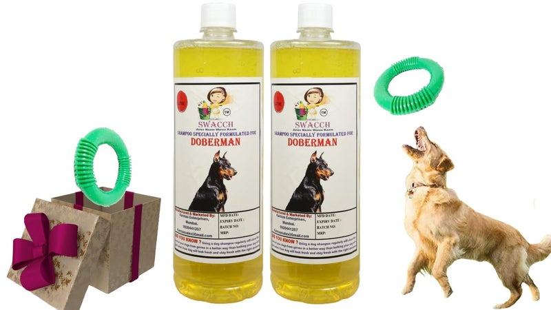 swacch Shampoo | Puppy Safe Shampoo | PH Balanced | Doberman Dog Shampoo 1 Litre Pack of 2 Lemon + | O PVC Ring Rubber Chew Toy | Teething Chew Toy I Dental Teething I Durable I Combo Pack - Image 1