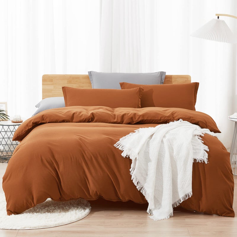 Dreaming Wapiti Duvet Cover QueenWashed Microfiber Terracotta Queen Size Duvet Cover SetSolid Color  Soft and Breathable with Zipper Closure  Corner Ties TerracottaQueen